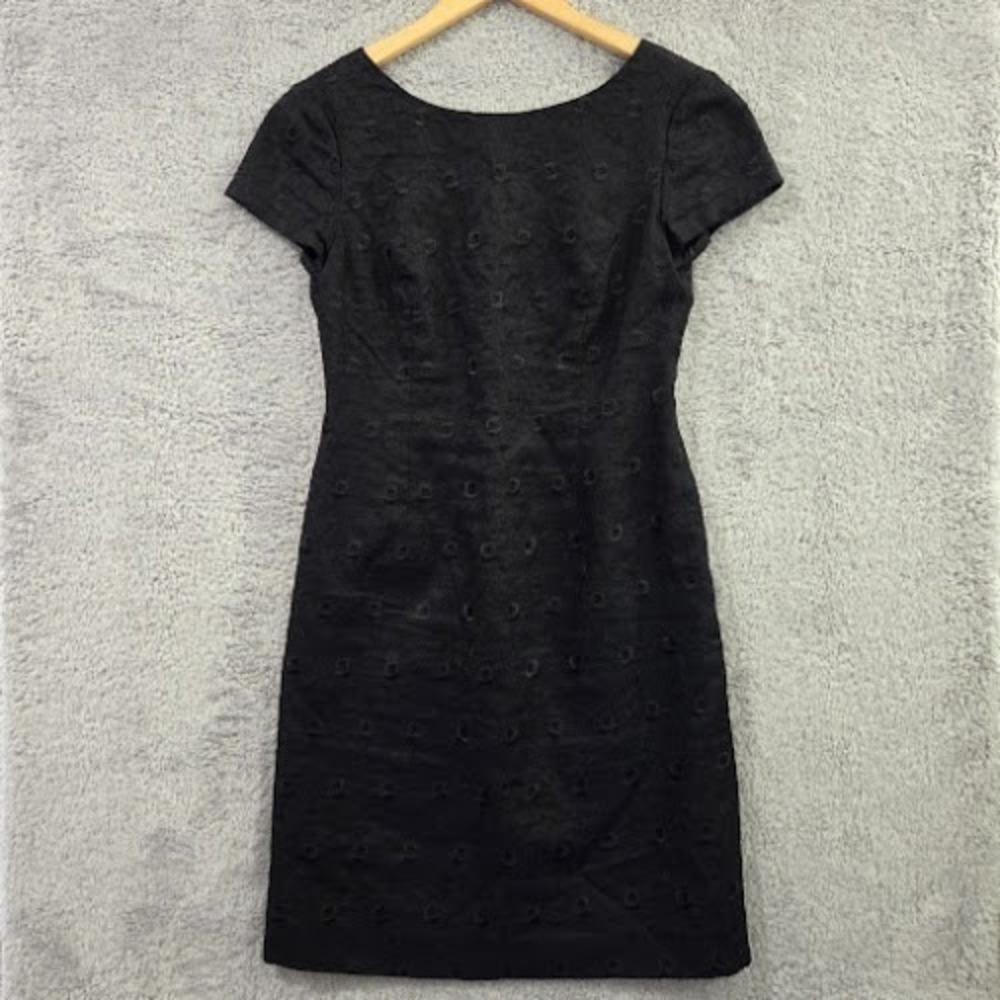 Talbots Sheath Dress Women 4P Black Vintage Linen Eyelet Embroidered Knee Length